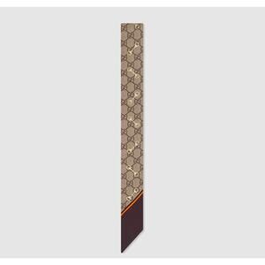 Gucci GG Printed Silk Neck Bow Scarf Beige Brown — Brand New in Box